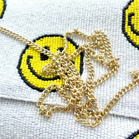 Emoji Smiley Face White Double Side Beaded Crossbody Clutch Handbag Bag NEW - Picture 3 of 8